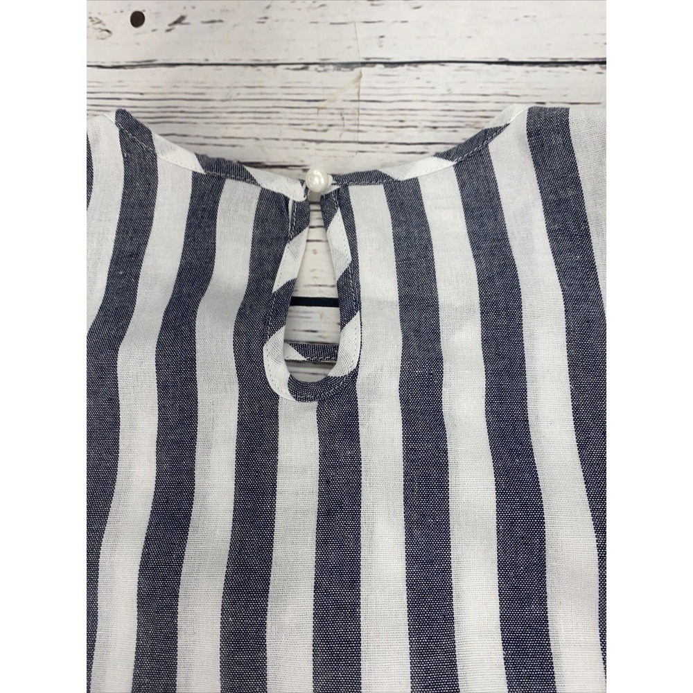 Shein Navy Blue White Striped Shift Dress Sleeveless Ruffle Shoulder Women's M‎ - Picture 8 of 8